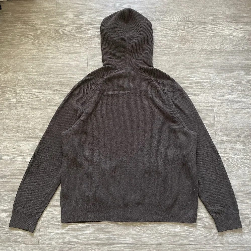 Banana Republic Ribbed Knit Full Zip Hoodie Men's XL Brown Minimal Cotton Blend